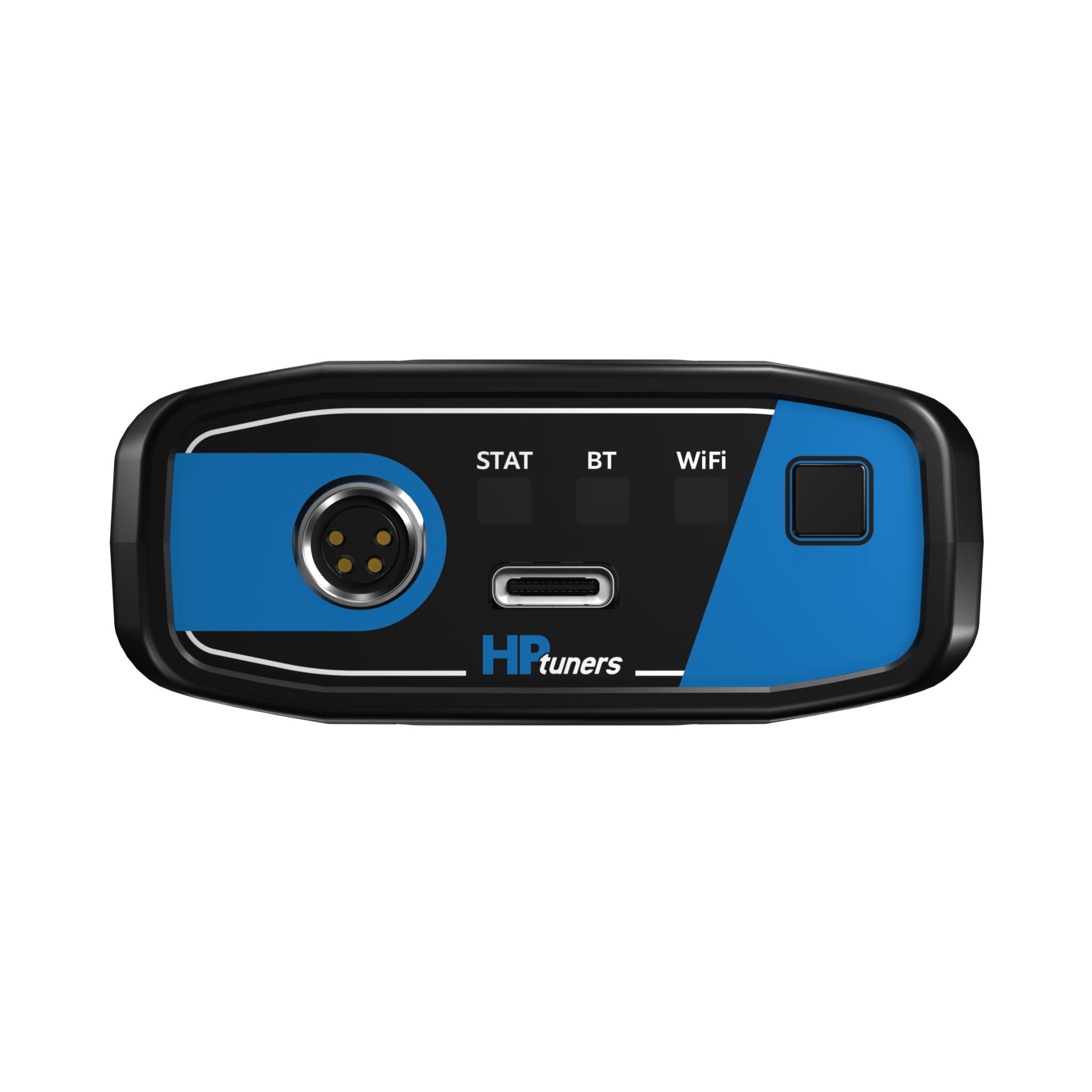 Anschlussseite des HP Tuners MPVI4 mit Statusanzeigen, USB-C und Pro-Link-Anschluss